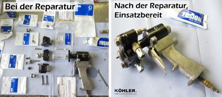 Graco Reactor Gun auf dem OP-Tisch - Pumpdoctors im Einsatz